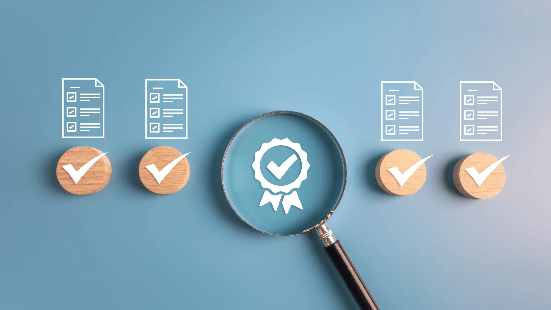 Certification badge with approved document icons