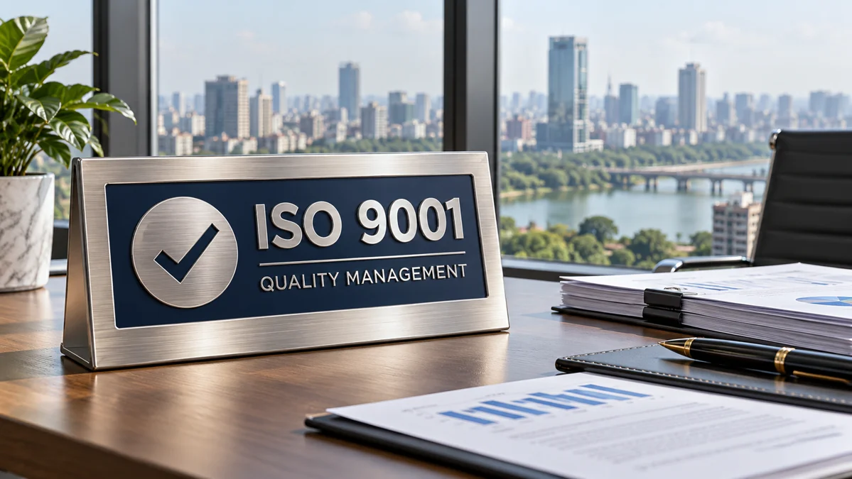 ISO 9001 Certification in Bangladesh — quality management plaque and audit documents
