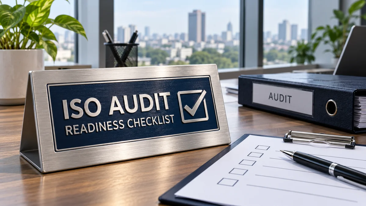 ISO Audit Checklist in Bangladesh — readiness plaque, clipboard and audit binder