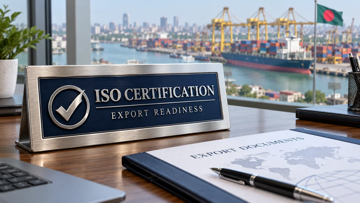 ISO Certification for Exporters in Bangladesh — export readiness plaque and document folder